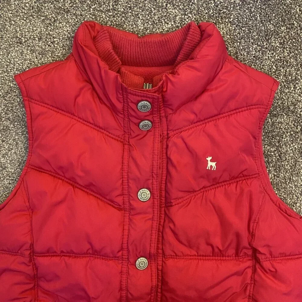 Old Navy Girls Puffer Quilted Vest Size XL Pink Red Sleeveless Lined Pockets EUC